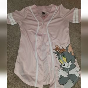 TOM & JERRY WOMEN'S PINK V NECK SHORT SLEEVE JERSEY T-SHIRT LARGE